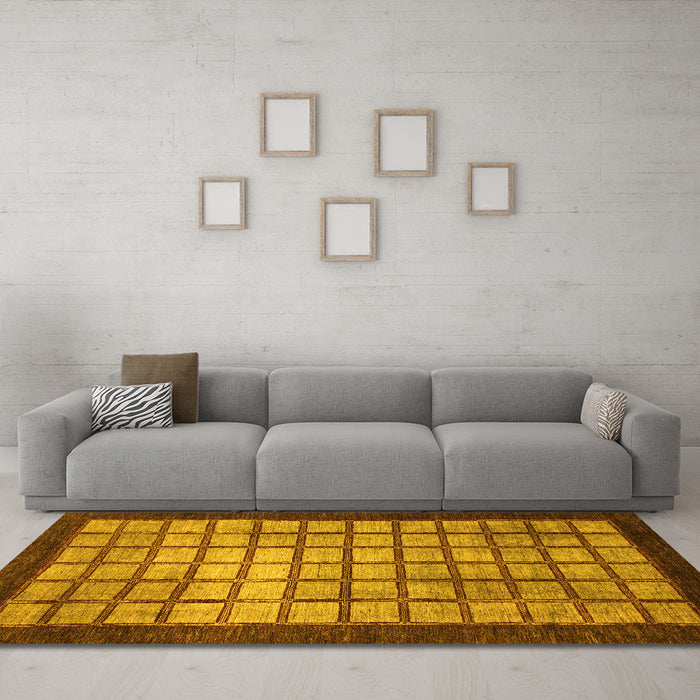 Machine Washable Checkered Yellow Modern Rug in a Living Room, wshabs1440yw