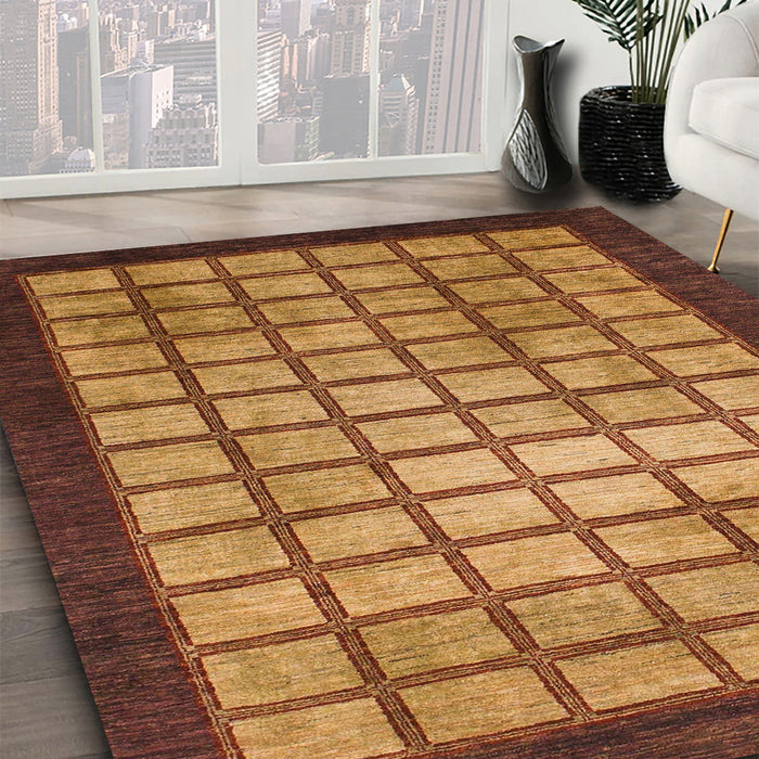 Machine Washable Abstract Saffron Red Rug in a Family Room, wshabs1440