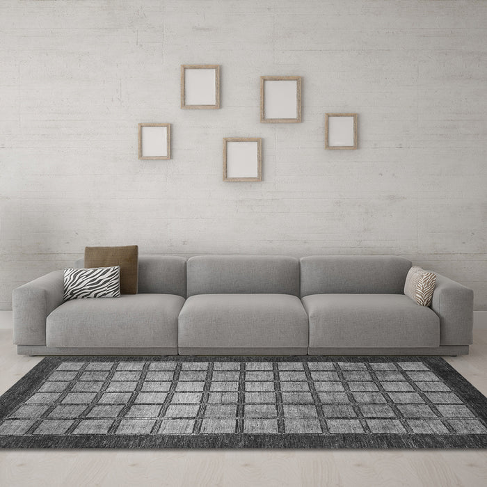 Machine Washable Checkered Gray Modern Rug in a Living Room,, wshabs1440gry