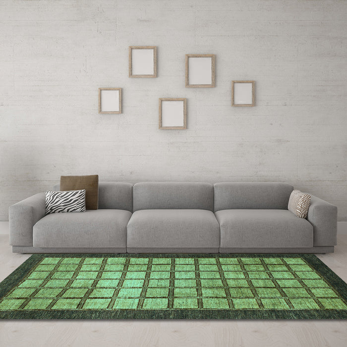 Machine Washable Checkered Turquoise Modern Area Rugs in a Living Room,, wshabs1440turq