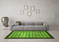 Machine Washable Checkered Green Modern Rug, wshabs1440grn