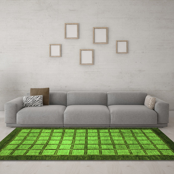 Machine Washable Checkered Green Modern Area Rugs in a Living Room,, wshabs1440grn