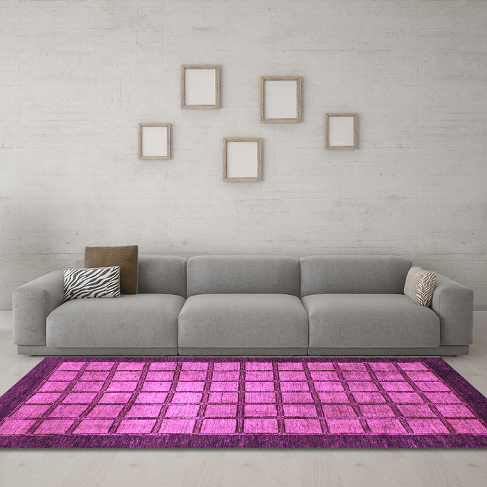 Machine Washable Checkered Purple Modern Area Rugs in a Living Room, wshabs1440pur