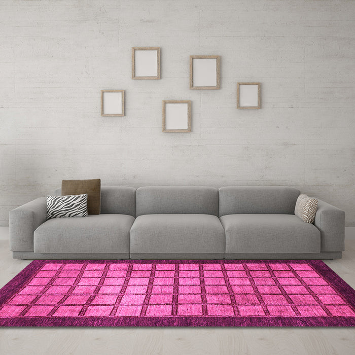 Machine Washable Checkered Pink Modern Rug in a Living Room, wshabs1440pnk