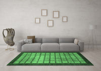 Machine Washable Checkered Emerald Green Modern Rug, wshabs1440emgrn