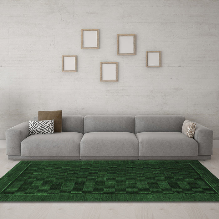 Machine Washable Abstract Emerald Green Modern Area Rugs in a Living Room,, wshabs1442emgrn