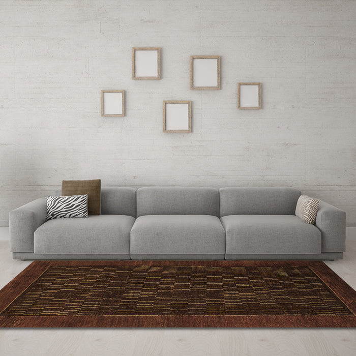 Machine Washable Abstract Brown Modern Rug in a Living Room,, wshabs1442brn