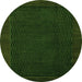 Round Machine Washable Abstract Green Modern Area Rugs, wshabs1442grn