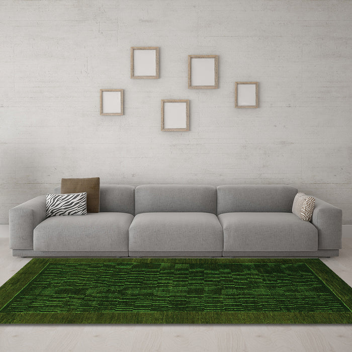 Machine Washable Abstract Green Modern Area Rugs in a Living Room,, wshabs1442grn