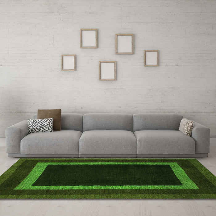 Machine Washable Abstract Green Modern Area Rugs in a Living Room,, wshabs1443grn