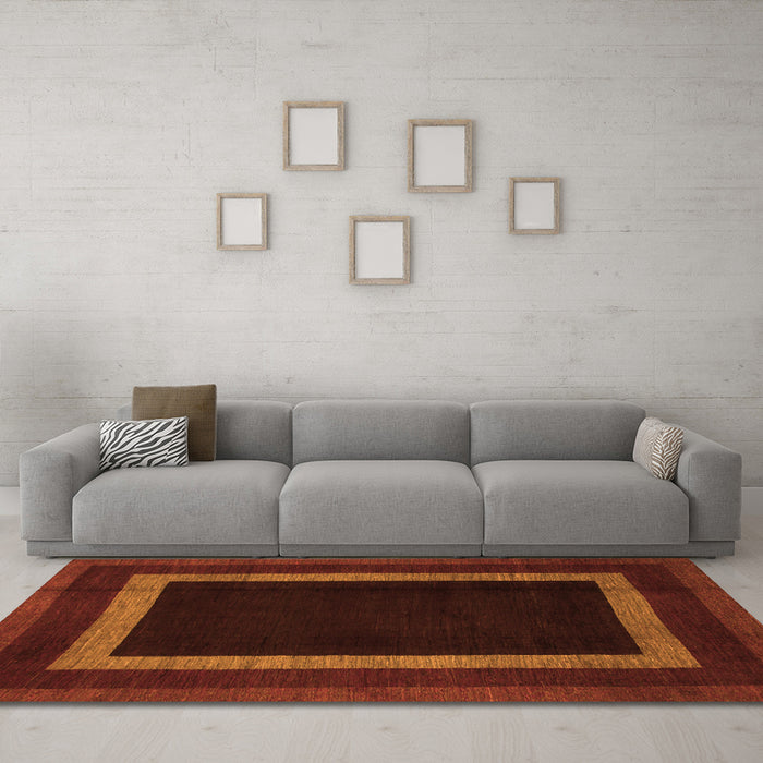 Machine Washable Abstract Orange Modern Area Rugs in a Living Room, wshabs1443org