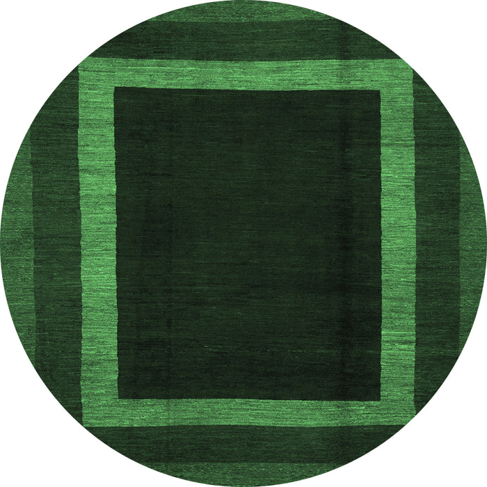 Round Machine Washable Abstract Emerald Green Modern Area Rugs, wshabs1443emgrn