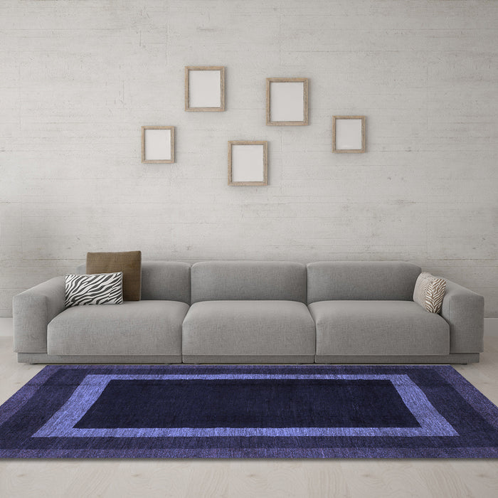 Machine Washable Abstract Blue Modern Rug in a Living Room, wshabs1443blu