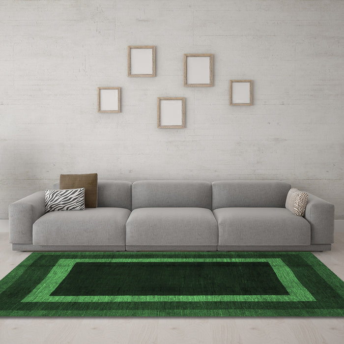 Machine Washable Abstract Emerald Green Modern Area Rugs in a Living Room,, wshabs1443emgrn