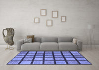 Machine Washable Checkered Blue Modern Rug, wshabs1444blu