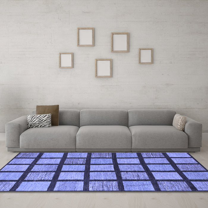 Machine Washable Checkered Blue Modern Rug in a Living Room, wshabs1444blu