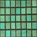 Square Machine Washable Checkered Turquoise Modern Area Rugs, wshabs1444turq