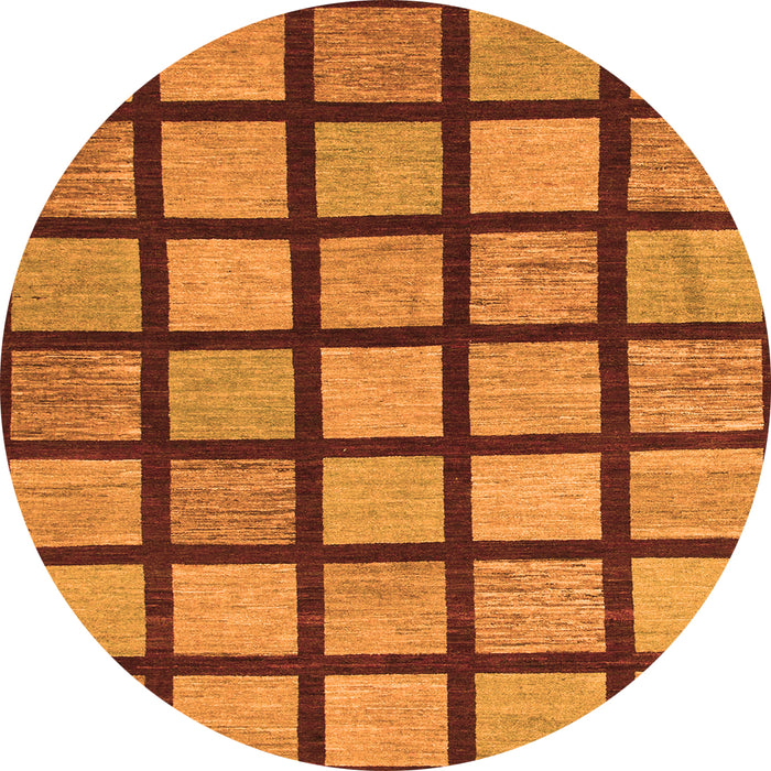 Round Machine Washable Checkered Orange Modern Area Rugs, wshabs1444org