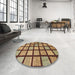 Round Machine Washable Abstract Metallic Gold Rug in a Office, wshabs1444