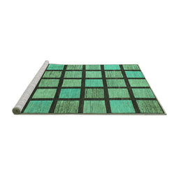 Sideview of Machine Washable Checkered Turquoise Modern Area Rugs, wshabs1444turq