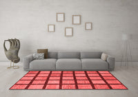 Machine Washable Checkered Red Modern Rug, wshabs1444red