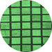 Round Machine Washable Checkered Emerald Green Modern Area Rugs, wshabs1444emgrn