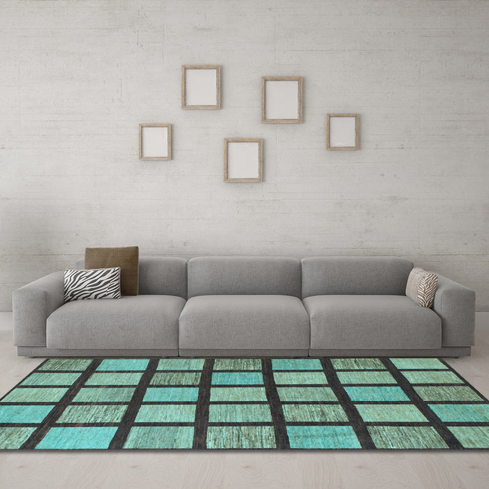 Machine Washable Checkered Light Blue Modern Rug in a Living Room, wshabs1444lblu