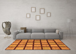 Machine Washable Checkered Orange Modern Area Rugs in a Living Room, wshabs1444org