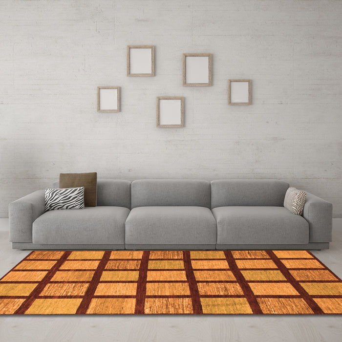 Machine Washable Checkered Orange Modern Area Rugs in a Living Room, wshabs1444org