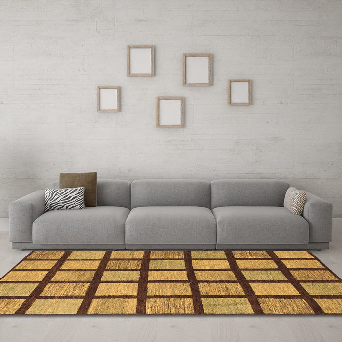 Machine Washable Checkered Brown Modern Rug in a Living Room,, wshabs1444brn