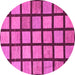 Round Machine Washable Checkered Pink Modern Rug, wshabs1444pnk