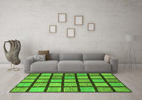 Machine Washable Checkered Green Modern Rug, wshabs1444grn