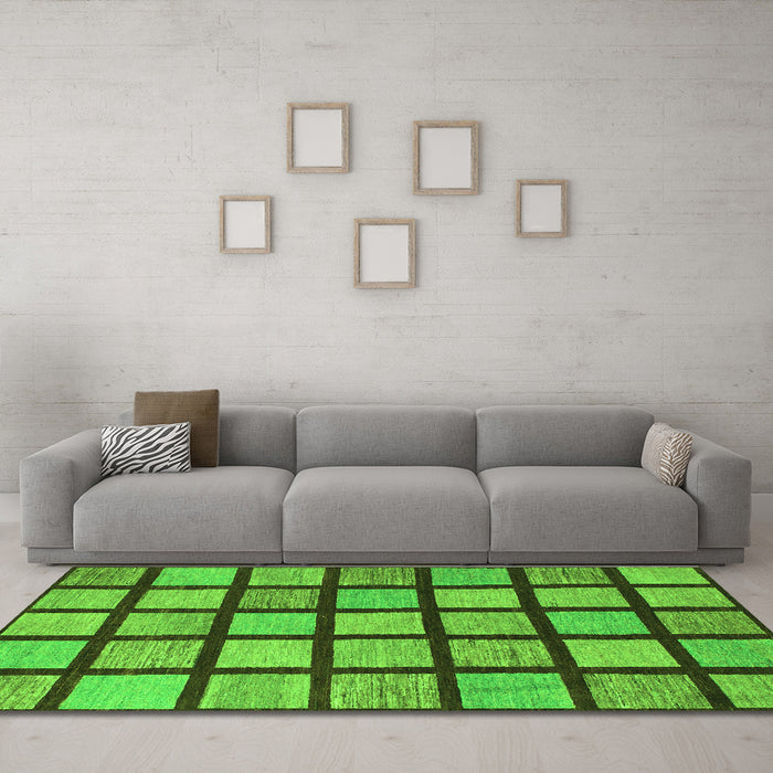 Machine Washable Checkered Green Modern Area Rugs in a Living Room,, wshabs1444grn