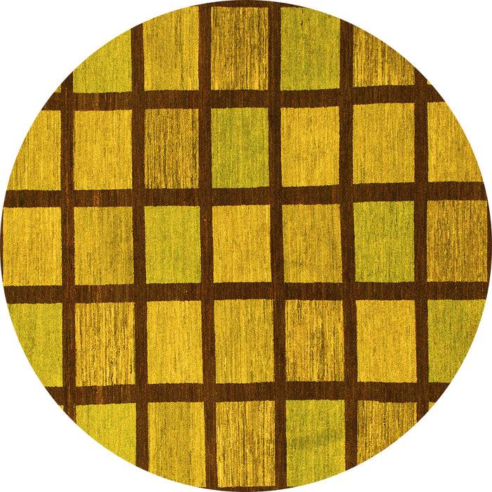 Round Machine Washable Checkered Yellow Modern Rug, wshabs1444yw
