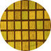 Round Machine Washable Checkered Yellow Modern Rug, wshabs1444yw