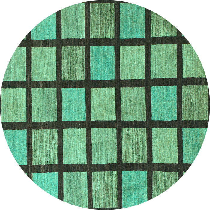Round Checkered Turquoise Modern Rug, abs1444turq