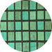 Round Checkered Turquoise Modern Rug, abs1444turq