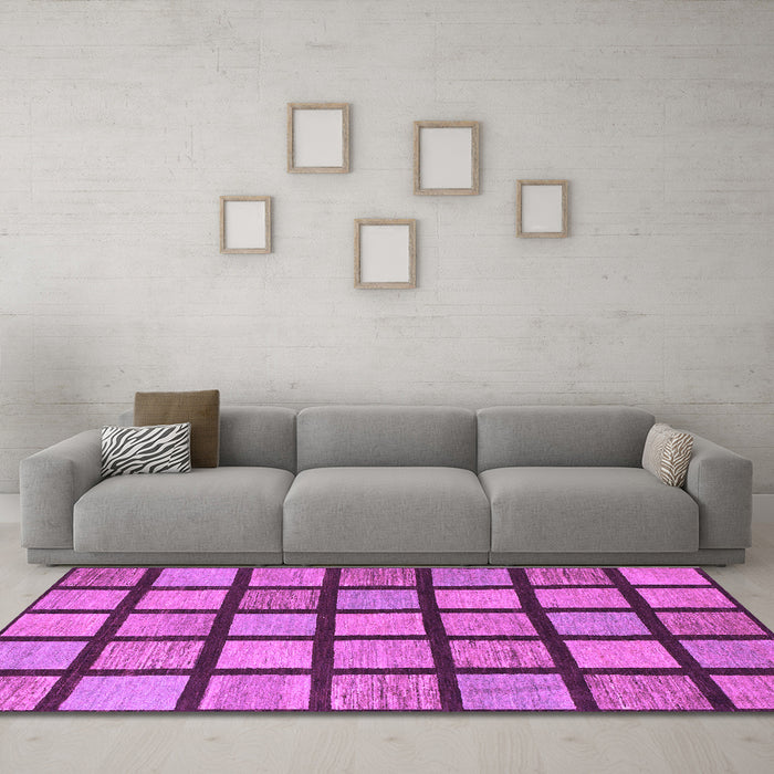 Machine Washable Checkered Purple Modern Area Rugs in a Living Room, wshabs1444pur