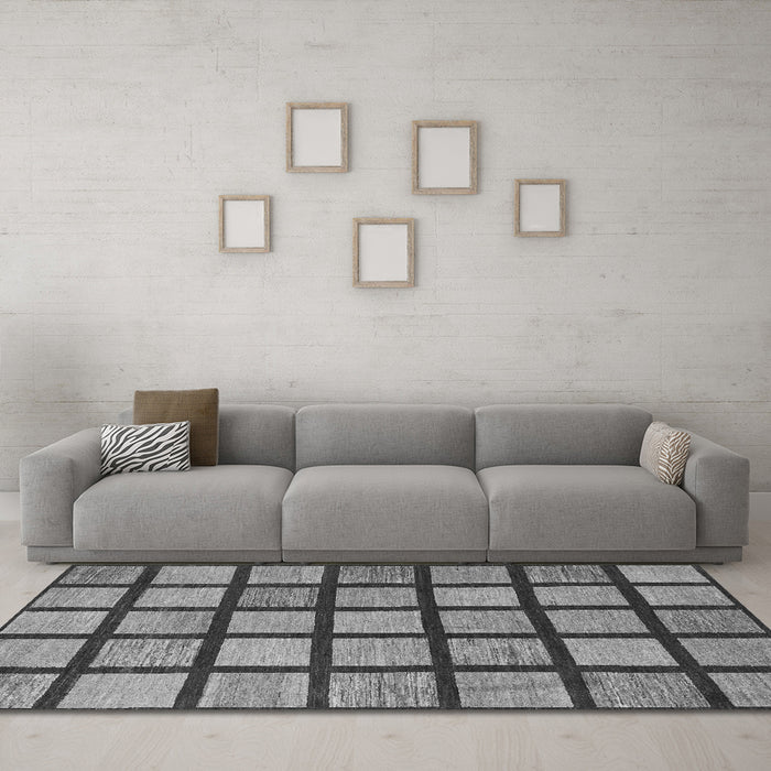 Machine Washable Checkered Gray Modern Rug in a Living Room,, wshabs1444gry