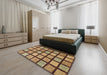 Abstract Metallic Gold Checkered Rug in a Bedroom, abs1444