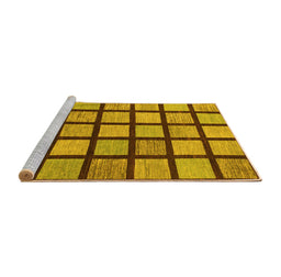 Sideview of Machine Washable Checkered Yellow Modern Rug, wshabs1444yw