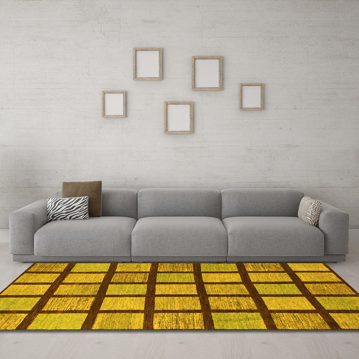 Machine Washable Checkered Yellow Modern Rug in a Living Room, wshabs1444yw