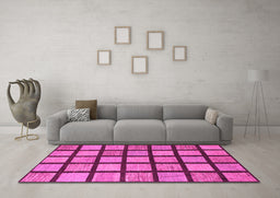 Machine Washable Checkered Pink Modern Rug in a Living Room, wshabs1444pnk