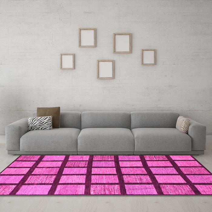 Machine Washable Checkered Pink Modern Rug in a Living Room, wshabs1444pnk