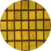 Round Checkered Yellow Modern Rug, abs1444yw