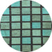 Round Machine Washable Checkered Light Blue Modern Rug, wshabs1444lblu