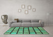 Machine Washable Checkered Turquoise Modern Area Rugs in a Living Room,, wshabs1444turq