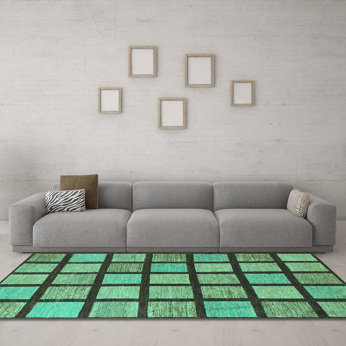 Machine Washable Checkered Turquoise Modern Area Rugs in a Living Room,, wshabs1444turq