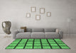 Machine Washable Checkered Emerald Green Modern Area Rugs in a Living Room,, wshabs1444emgrn