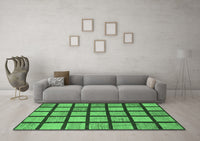 Machine Washable Checkered Emerald Green Modern Rug, wshabs1444emgrn